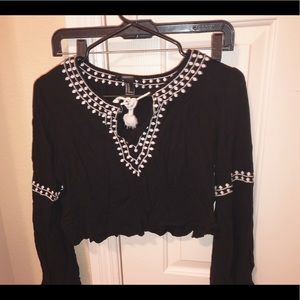 Black and White Bell Sleeve crop top